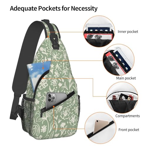 Sage Green Sling Bag for Women, Crossbody Bag Flowers Herbs Leaves Sling Backpack for Men, Casual Shoulder Bags Lightweight Gym Outdoor Sports Travel Hiking Fishing Daypack - color: Sage Green