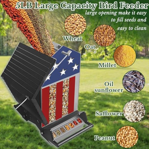 Squirrel Proof Bird Feeder for Outdoors,6LB Large Capacity,Metal Wild Bird Seed Feeder with Bilateral Weight-Activated Perches for Outside Hanging,Finch,Cardinal,Blue Jay,Garden（Grey - color: Gray