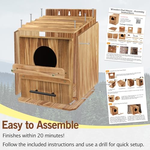 Large Owl Houses for Outdoors, 17" x 12.5" x 12.5" Barn Owl Box | Extra Wide Wooden Bird Nesting Box with Removable Entrance Plate - Habitat for Barn, Screech, Boreal, Saw-Whet & Elf Owls