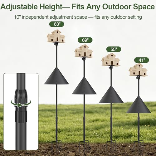 Bird Feeder Pole Squirrel Proof – Heavy Duty 92" Outdoor Stand | 1" rustproof steel pole, anti-corrosion. 20" baffle blocks squirrels. Handles extreme temps. Fits most bird feeders. - color: Black with baffle, size: 92"