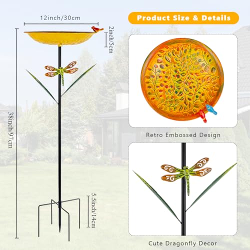 VEWOGARDEN 38" Tall Metal Bird Bath for Outside, Outdoor Bird Bath Feeder with Stable Stake for Garden, Yard, Patio Decor, Yellow - color: Yellow