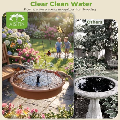 AISITIN 12" Hanging Bird Bath with Solar Fountain for Drinking & Feeding | Outdoor Solar Powered Hanging Bird Bath Fountain, Perfect for Outdoor, Gardens, Patios, and Yards