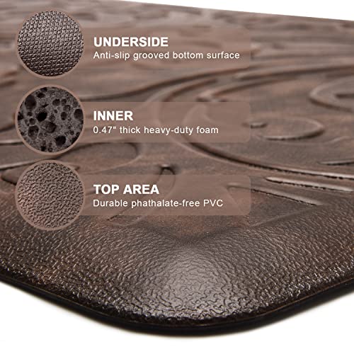 Kitchen Mat Cushioned Anti-Fatigue Comfort Standing Mat Rug for Home,Office | Waterproof Non-Slip Ergonomic Comfort Rug for Sink,Laundry,Desk 17.3" x 60", Brown - color: Brown, size: 1'5" x 5' (Rectangular)