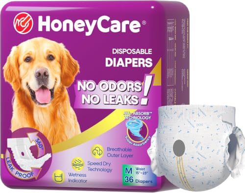 HONEY CARE All-Absorb Disposable Female Dog Diapers M Size, Improved Bigger Size, Super Absorbent, Breathable, Wetness Indicator,36 Count (Pack of 6) - size: Medium (Pack of 6)