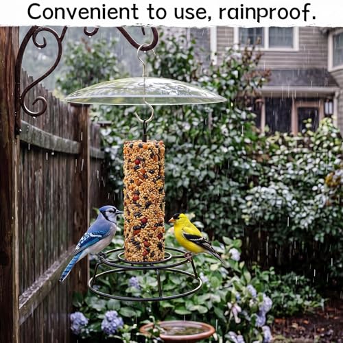 1 Pack Cylinder Bird Feeder Outdoor Metal Seed Cake Feeder with Clear Rain Proof Cover Hanging Chew-Proof Backyard Wild Bird Feeding Feeders for Outdoors Garden(Open Loop) - style: Open Loop