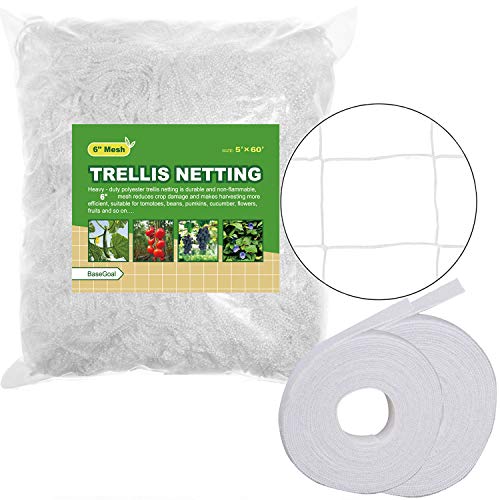 6in Mesh Trellis Netting, 5x60ft, 1 Pack | Polyester mesh netting for vine crops & plants; Suitable for garden garden applications - size: 6" Mesh (5'X60')