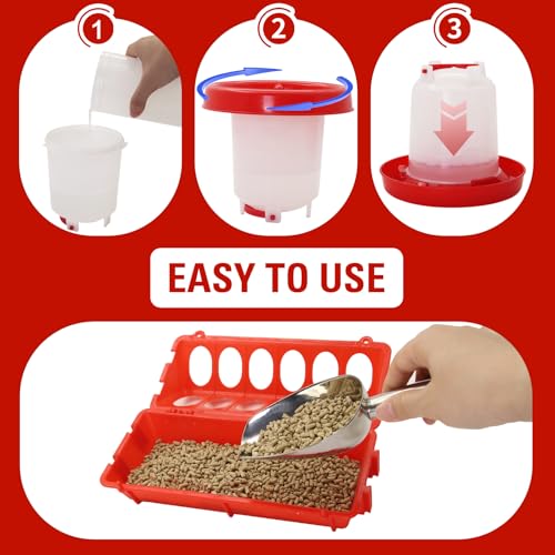 Chick Feeder and Waterer Set,Automatic 1L Hanging Chicken Waterer and Plastic Flip Top Chick Feeder for Baby Chicks,Ducks,and Quail,Brooder Starter Kit