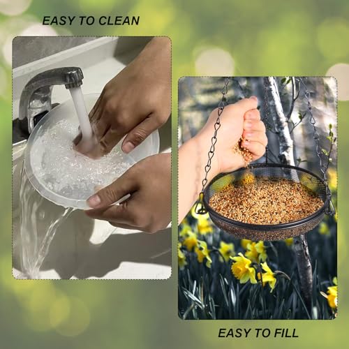 HRAYLTOP 2-in-1 Set Hanging Bird Feeder and Bath for Outdoor, Small Metal Tray Perfect for Attracting Bird - size: 15.75 Inch (2-in-1)