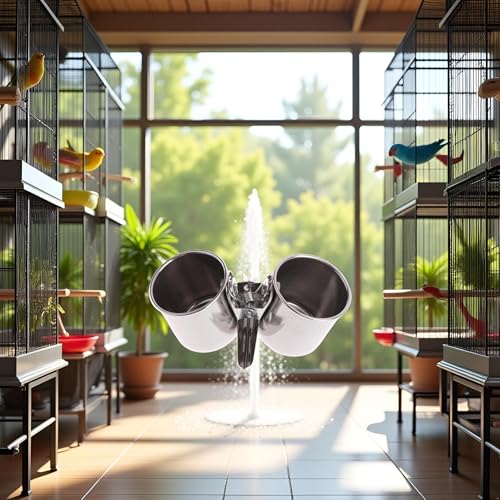 Silver Parrot Feeding Cups Hanging Pet Animal Stainless Steel Birdcage Bowls Bird Bowls for Cage Parakeet Cage Accessories Suitable Small Medium Bird Pet Supplies
