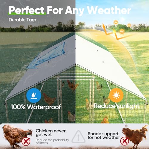 Quictent Large Metal Chicken Coop Run for 45+ Poultry w/Side Hardware Cloth | Waterproof Cover, Advanced Series Outdoor Walk-in Cage Hen Duck Rabbit Dog Pen Yard Farm House, 24x9x6.6FT - color: White, size: 287.4"L x 107.3"W x 78.0"H