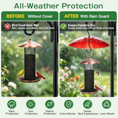 Gtongoko Bird Feeder Cover Dome 12" Red Bird Feeder Rain Guard 1 Pack | Bird Feeder Cover for Rain Red PC Dome Built-in Ant Moat Chew-Resistant Keeps Seed Dry Fits Hanging Bird Feeders - color: Red