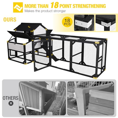 Aivituvin Extra Large Chicken Coop for 8-10 Chickens, Reinforced Structure Outdoor Wooden Chicken House with 6 Nesting Boxes, Extended Run, Waterproof Roof, Iron Edge, Black, 118" L x 26" W x 50" H