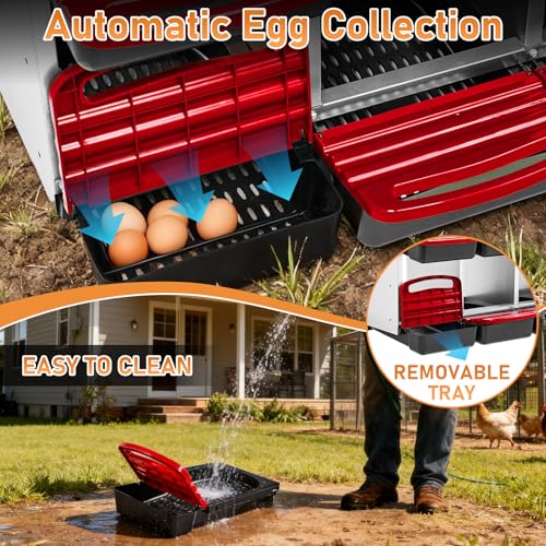 Outvita Two-Tier Chicken Nesting Box Red 8 Compartments | Metal Egg Laying Box with Rollout Egg Collection & Swing Perch for Backyard Chicken - color: Red, size: 44.6"L x 20.5"W x 31.1"H