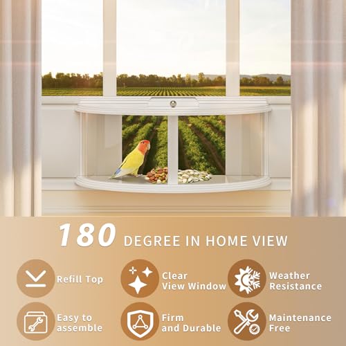 Window Bird Feeder for Viewing, 180° Extra Large Capacity Clear View Window Tray Bird Feeder, Fits Windows 31-41" Wide, Durable, Elegant, Window Bird Feeder Inside House - Best Gifts for Bird Lovers