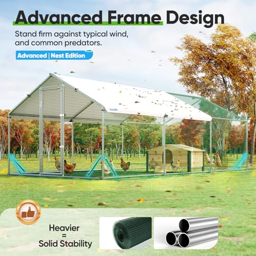 Quictent Advanced 18x9 ft Metal Chicken Coop Run with Wooden Nesting Box | Large Walk-in Outdoor Poultry Cage Heavy Duty Predator Proof Hen Duck Rabbit Farm Pen House, Waterproof Anti-UV Cover - color: Beige, size: 18x9 ft