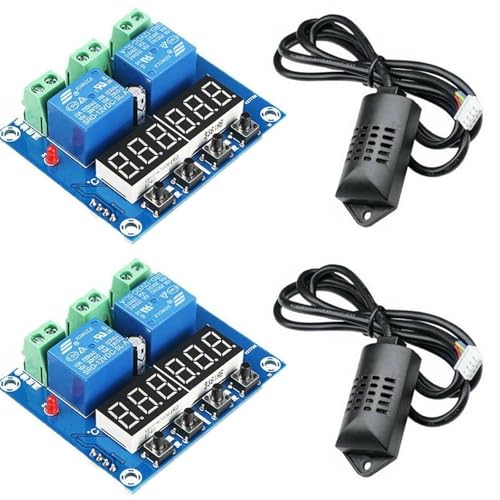 2-Pack XH-M452 Humidity Controller Digital Thermostat, Dual Relay 10A | DC 12V, LED display, independent heating and humidity control, for furnace, humidifier, and incubation projects