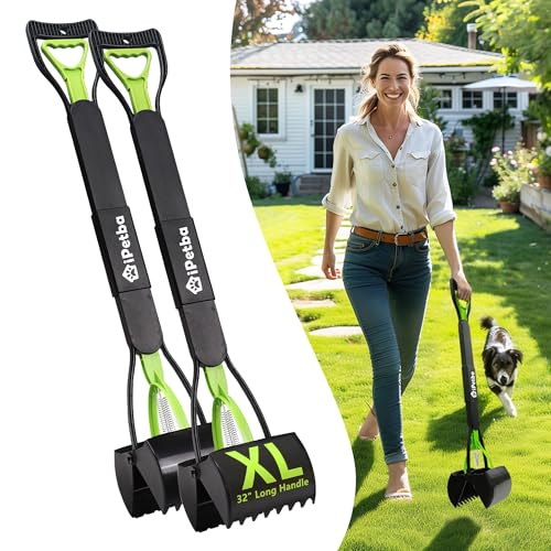 Large Dog Pooper Scooper for Yard, 32 inch Long Handle, 2-Pack - color: 2-Pack Green