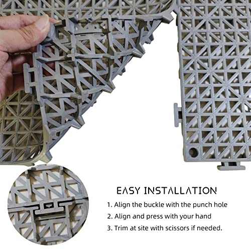 12 Pack Modular Interlocking Cushion 11.6" x 11.6" Rubber Mat Floor Tile Mats Drain Pool Patio Balcony Yard Pet Area Washer Pad(Gray) - size: gray