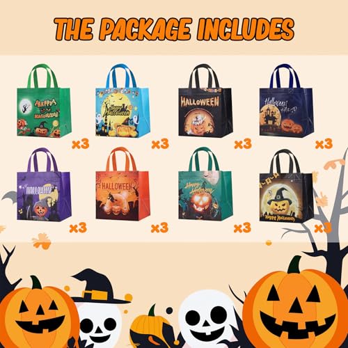 24PCS Halloween Trick or Treat Bags, Large Halloween Tote Gift Bags with Handles, Reusable Non-Woven Candy Bag for Gifts Wrapping, Party Supplies, 7.9 * 7.9 * 6.3inch - color: 24PCS Halloween Bags