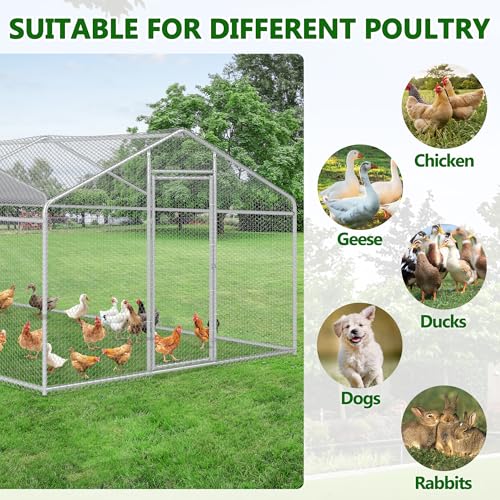 Large Metal Chicken Coop, Chicken Runs with Waterproof Cover, Walk in Poultry Cage for Yard with Hen House, Duck Coop and Rabbit Run(8.96'Wx18.9'Lx6.4'H) - color: Spire Roof, size: 3 units