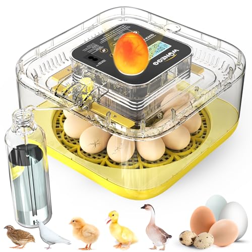 HOWOOlUA 12 Egg Incubator for Hatching Eggs with Auto Turn, Temp & Humidity Control, Built-in Candler Large Capacity Egg Incubator for Chicken Duck Goose Eggs (Yellow)
