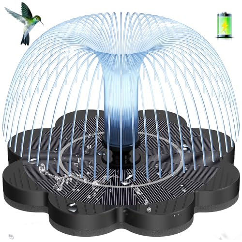 3.5W Solar Fountain with 2000mAh Battery - Work On Cloudy Day- Upgrade Lucky Flower Glass Panel Solar Bird Bath Fountains, Hummingbird Water Fountain Pumps for Birdbath, Pool, and Pond