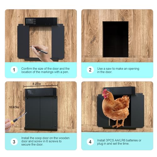 Chicken Coop Door, Automatic Chicken Coop Door Opener, Large LCD Display with Timer & Light Sensor, Anti-Pinch Protection