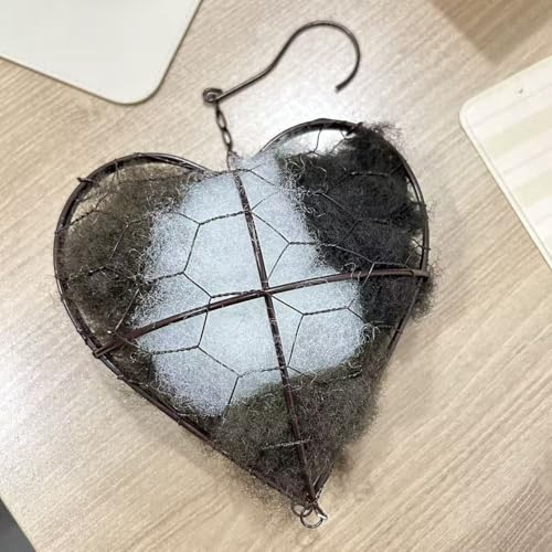 Bird Nesting Heart with Refillable Alpaca Fiber and Cotton Weather-Resistant Iron Frame Nesting Material Holder for Wild Birds Hummingbirds Garden Hanging Bird House Winter Shelter Decor Gift
