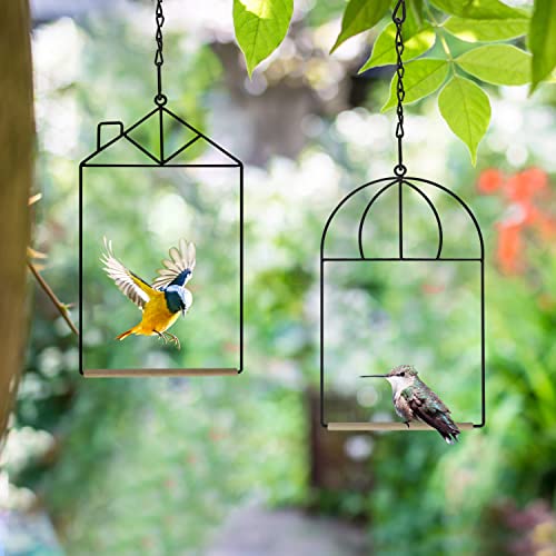 3PK Hummingbird Perch, Hummingbird Swing with Metal Frame, Bird Swing with Wooden Dowel and Hanging Chain,Suitable for Hanging Indoor,Outdoor, Lawn,Patio,Garden - size: 3PK