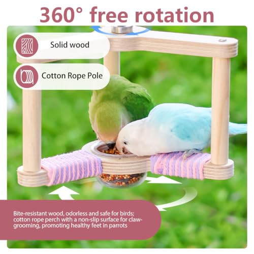 Bird Spinning Toy with Feeding Cup(Windmill Frame) | 360° Rotating Bird Perch Toy for Soft Grip Dual-Layer Structure with Multi-Perches,Climbing & Feeding - color: Windmill frame