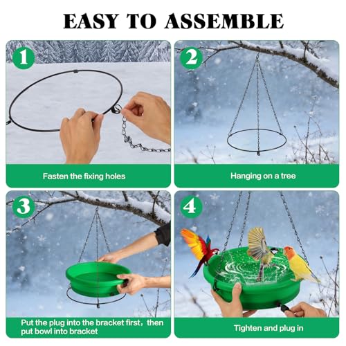 HRAYLTOP Hanging Heated Bird Bath for Outdoors for Winter, 75W Heated Bird Baths with Detachable Power Cord,Thermostatic Control Available All Seasons for Garden Yard Patio Lawn（Green）