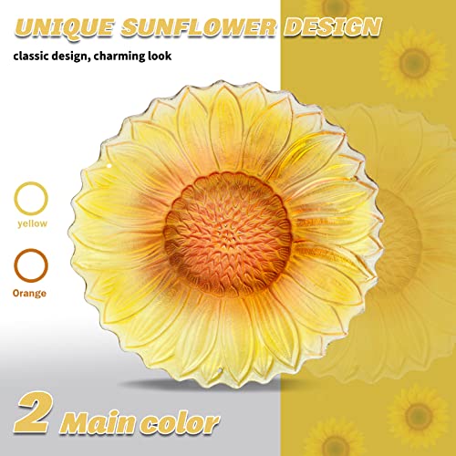 Hanging Glass Bird Bath Sunflower Outdoor Birdfeeder Garden Decor | 11-inch Hanging Glass Bird Bath and birdfeeder with Water Ripple Rim for Outdoor Yard Patio Decor, Bird Drinking and Bathing - color: Orange
