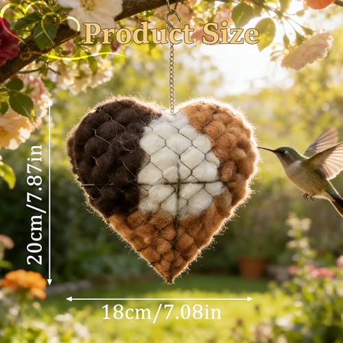 Handmade Alpaca Fiber Bird Nesting Heart, 2026 New Birds Nests Material Holder, Refillable Bird Nesting Heart Outdoor Yard Art, Winter Fowl Gifts Animal Hummingbirds Lovers Home Garden Yard (1 PCS)