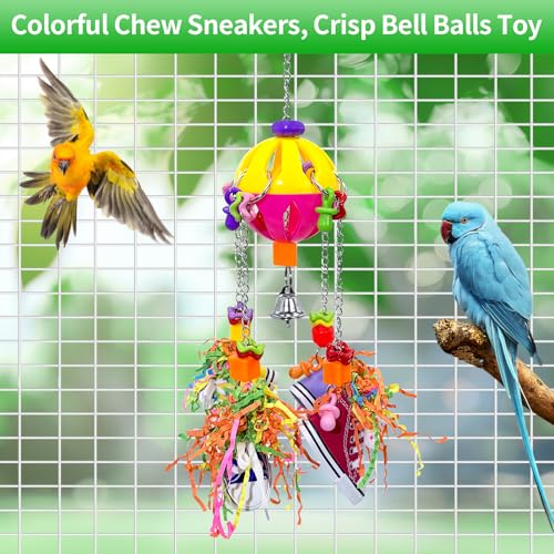 Bird Toys, Parrot Pullable Colorful Chew Sneakers Acrylic Stick Chew Toys for Amazons Mini Macaws African Greys Cockatoos Conures,Cockatiels, Lovebirds，Parrotlet，Eclectus (Pink and Yellow) - color: Pink and Yellow