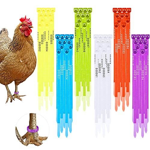 Shappy 120 Pcs Chicken Leg Bands 6 Color Adjustable Poultry Identification Rings, Numbered 1-120 Self-Locking Ankle Rings for Chicken, Turkey, Duck, Goose, Bulk for Farm Management Wire Organizing