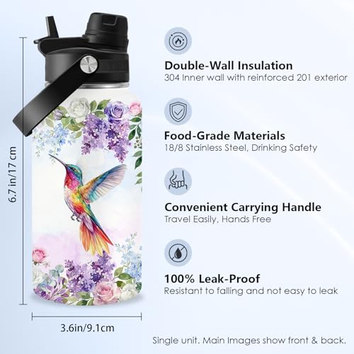 Bird Gift for Women, 26oz Water Bottle with Handle for Girl Friends - color: Spring-White