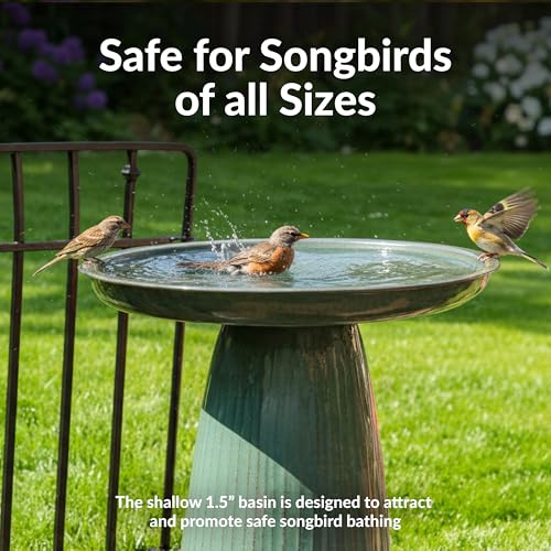 Sunnydaze Modern Bird Bath for Outside, Iron, 23” H, Green Glaze | UV & Rust-Resistant Matte Finish, Durable Iron,1 Gal Water Cap, Outdoor Birdbath for Garden, Pedestal Bird Bath with Bowl - color: Green Glaze