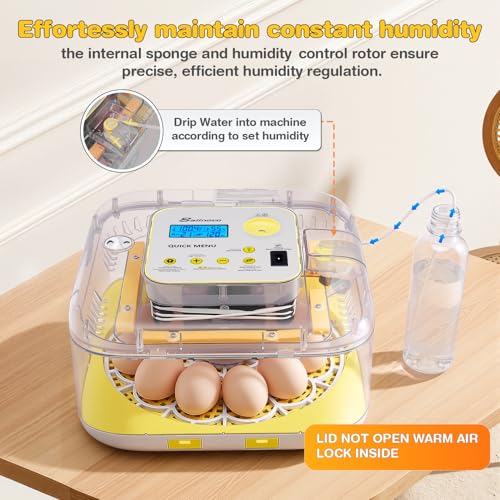 Sailnovo 12 Egg Incubators for Hatching Egg with Auto Humidification | Temperature Control, Automatic Egg Turning,Egg Candler,Incubator for Chicken Duck Quail Eggs,Ideal for Farm, School - color: Grey-White-Yellow, size: Hatch 12