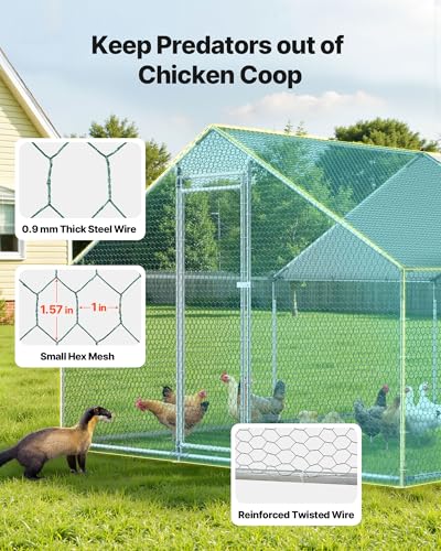 VEVOR Large Metal Chicken Coop, 9.8x13.1x6.5 ft Large Walk in Chicken Runs for Yard with Cover, Hen House Enclosure with Security Lock, Outdoor Duck Rabbit Cage Poultry Pen for Backyard, Farm, Yard - size: 118.6"L x 154.7"W x 78.4"H