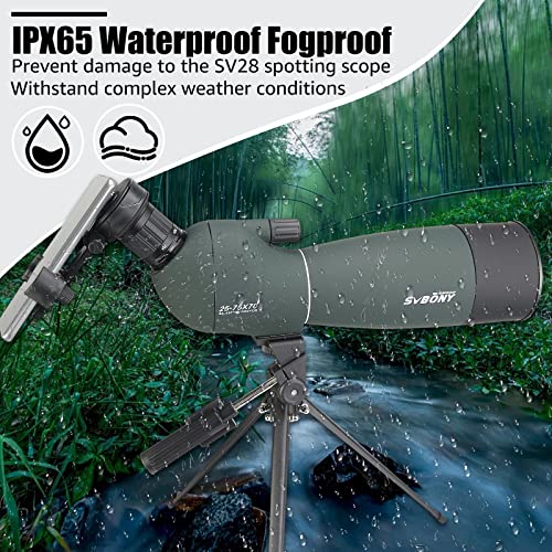 SVBONY SV28 Spotting Scope for Target Shooting with Upgrade Tripod Stable | 25-75x70mm Spotter Scope, Fold Down Eyecup/ Phone Adapter/ Carry Bag, Waterproof Beginner for Bird Watching Wildlife Viewing - style: 25-75x70 With Upgraded Tripod