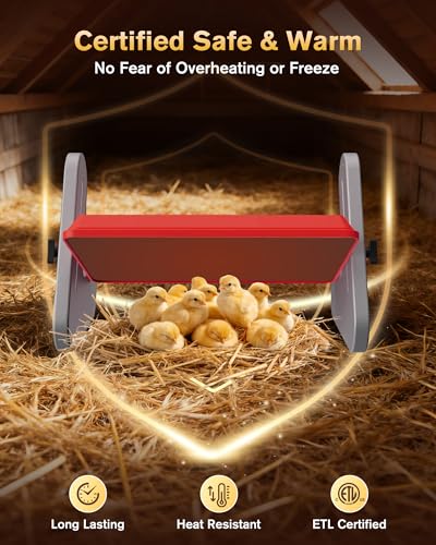 PETTEN 11"x14" Chick Heat Plate – 60W Energy Efficient Chicken Brooder Heater, Height & Angle Adjustable, 3 Temp Wired Remote, Stand/Wall Mount, for 35 Chicks, ETL Certified - size: 11*14inch