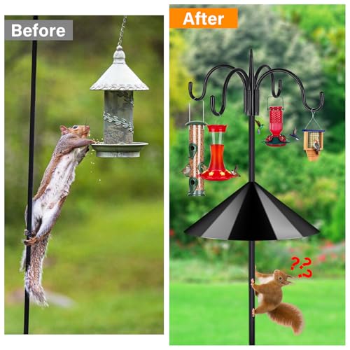 Heavy Duty Shepherds Hook Squirrel-Proof Bird Feeder Pole 92" Four Hooks 5-Prong Base & 19" Baffle for Outdoor Feeders & Plants - color: w/ Squirrel Baffle, size: 92" Quadruple Hook