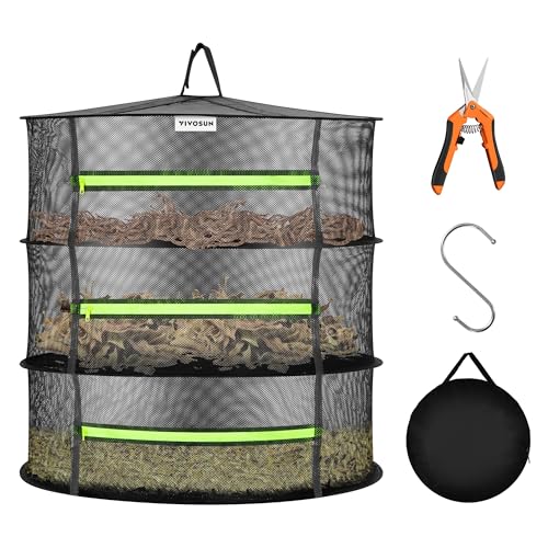 VIVOSUN 3-Layer Mesh Drying Rack Hanging Design with Green Zippers for Dehydrating, Indoor and Outdoor Pruning Shears Included - size: 3 Layer, style: 1 Pack