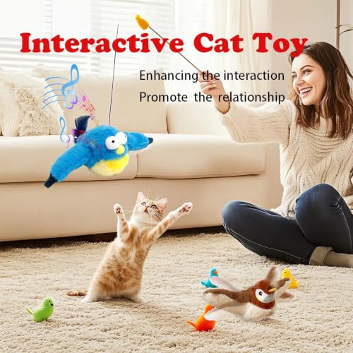 Upgraded Flappy Chase Cat Toy, Interactive Chirping Bird Cat Toy,Chirping Bird Cat Toy Flapping Wings, Flying Interactive Simulation Electric Cat Toy (Blue Large) - color: Blue