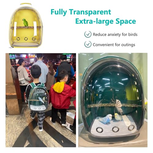 Transparent Parrot Backpack: Wooden Perch, Shoulder Strap, Breathable. Ideal for outings with Parrots, Magpies, & Birds. Comfortable & Spacious. (Yellow-1) - color: Yellow-1