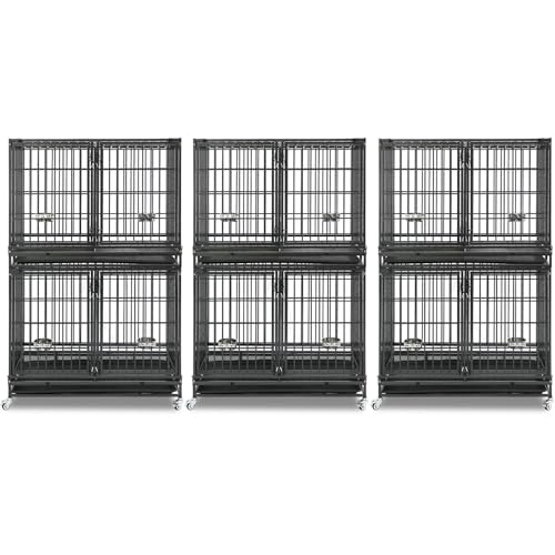 Homey Pet Taller 43" Two Tiers Dog Crate Cage Kennel with Divider, 3 Pack | Commercial Modular Dog Kennel with Dual Front Doors, Divider, Auto Locks, Removable Tray, Bowls for Small and Medium Dogs - size: 43"L - 2 Tiers - 3 Pack