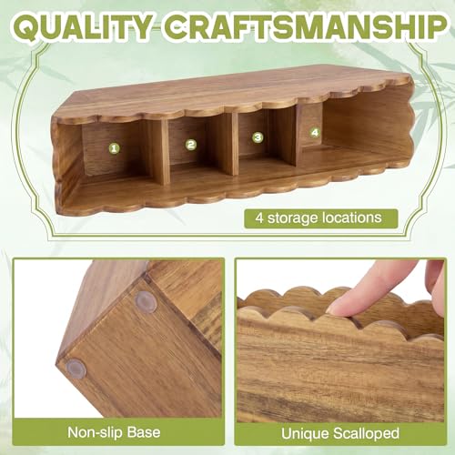 Jetec Scalloped Acacia Wooden Pencil Holder, Wooden Desk Organizer with 4 Compartment for Pens, Markers, Makeup Brushes, Remote Controls, Silverware, Decorative Cute Desktop Organizer for Office Home - color: Acacia