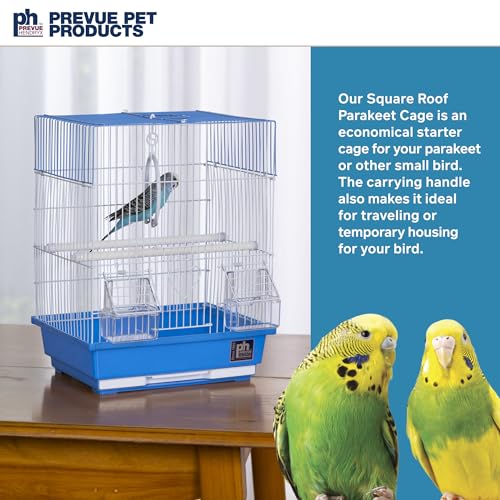 Prevue Pet Products Parakeet Square Roof Bird Cage with Handle | Carrier for Home or Travel, Small Bird Accessories, for Canaries, Budgies, Finches, Parakeets, and More