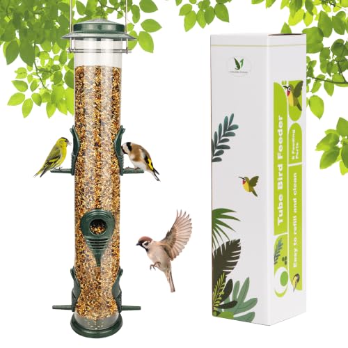 1PK Metal Wild Bird Feeder,Squirrel Proof Bird Feeders for Outside,Hanging 6 Port Tube Bird Feeder Transparent Finch Bird Feeder for Attracting Birds in Your Lawn, Garden, Balcony-Green - color: Green