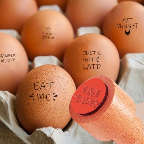 AHANDMAKER 5 Styles Fresh Egg Stamp, Text Wooden Egg Stamps Decorative Far Logo Stamp Label Stamps for Famers and Owners Rustic DIY Crafts Card Making Planner Decal Gift Egg(No Ink Include) - style: Word